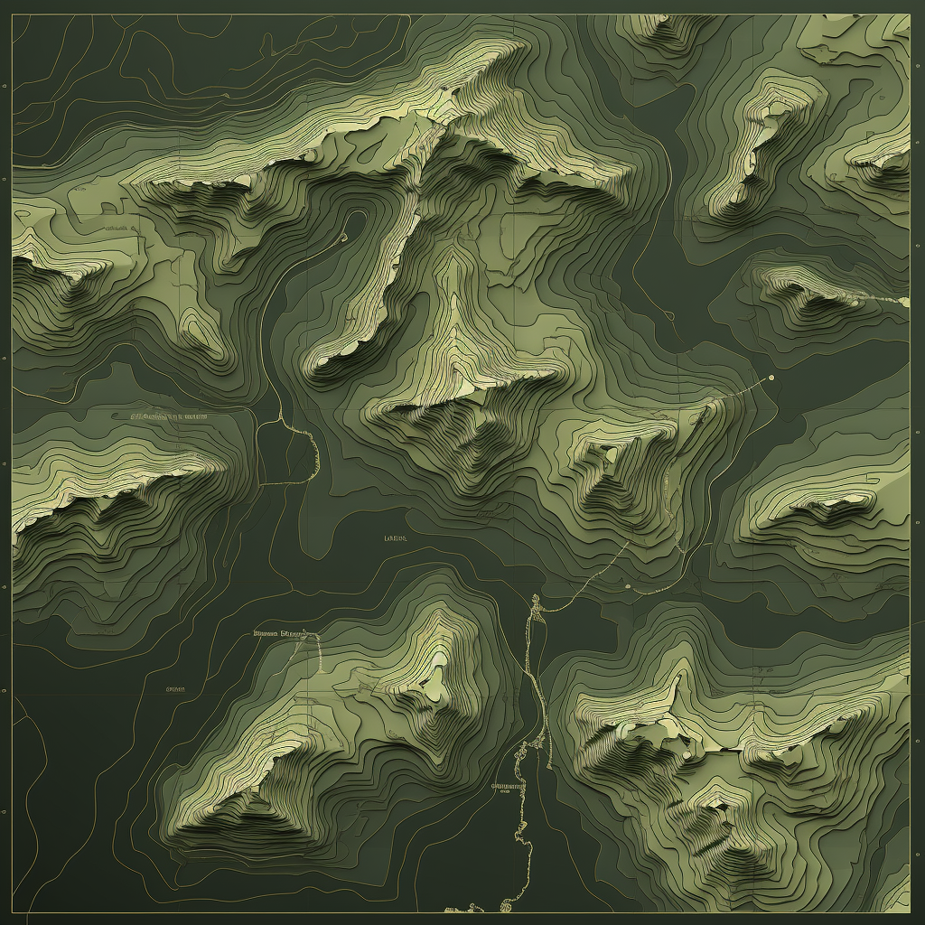 AI generated line art of topographical map of mountain range.