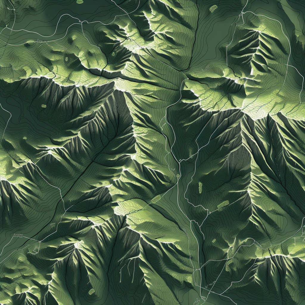 AI generated line art of topographical map of mountain range.