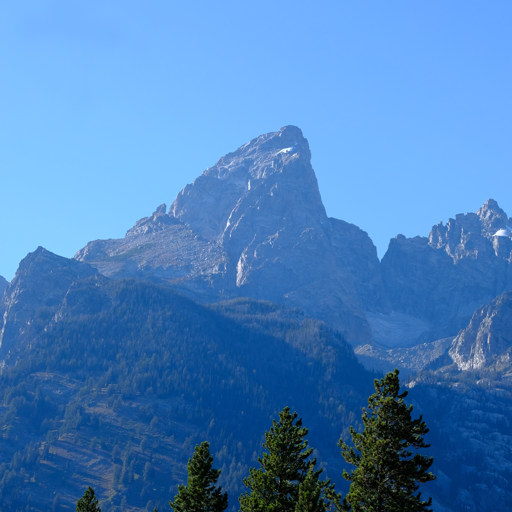 Photo of a close up of the center peak, the Grand Teton, in Grand Tetons National Park