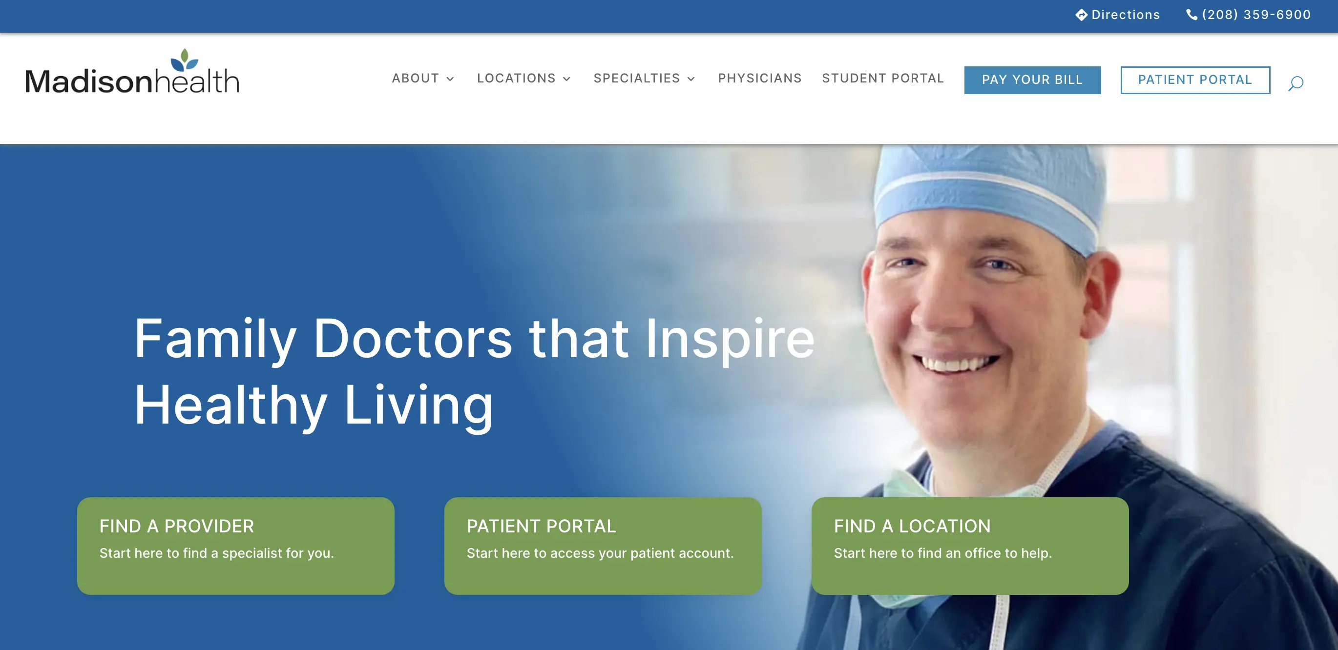 Screenshot of the landing page of Madisonhealth's website.