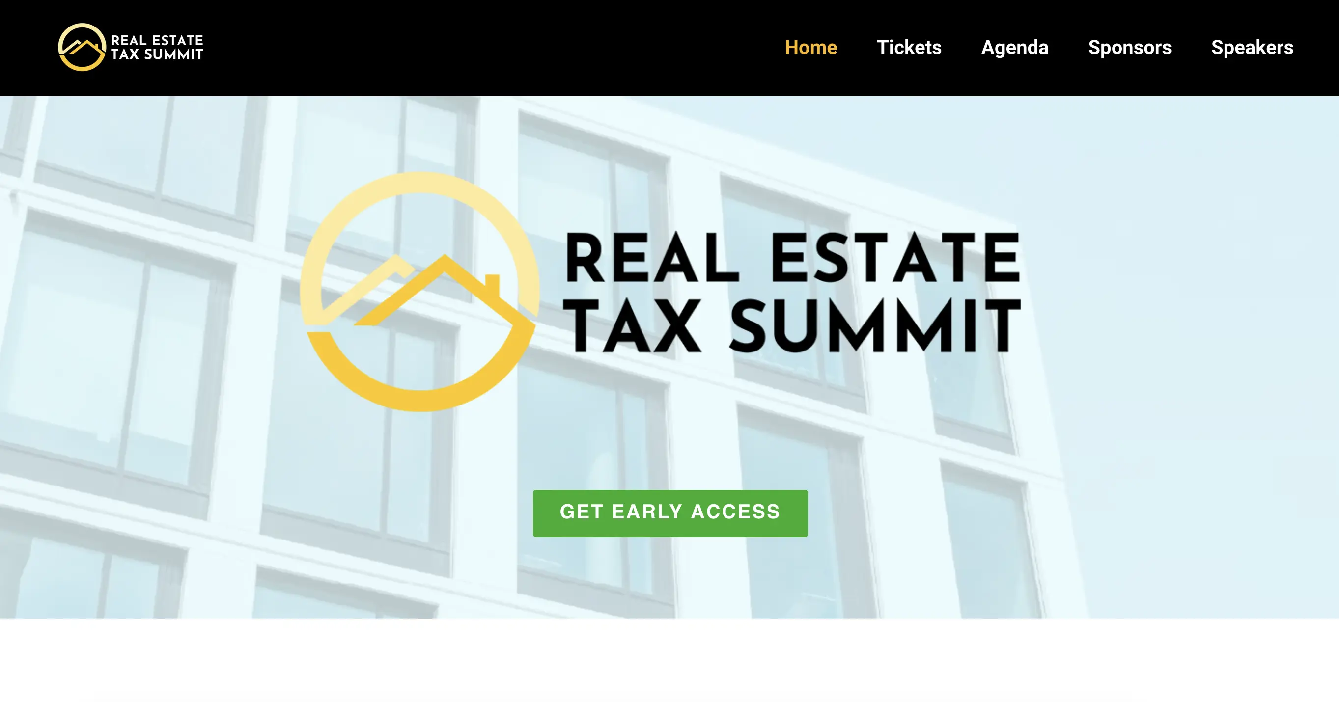 Screenshot of the landing page of the Real Estate Tax Summit's website.