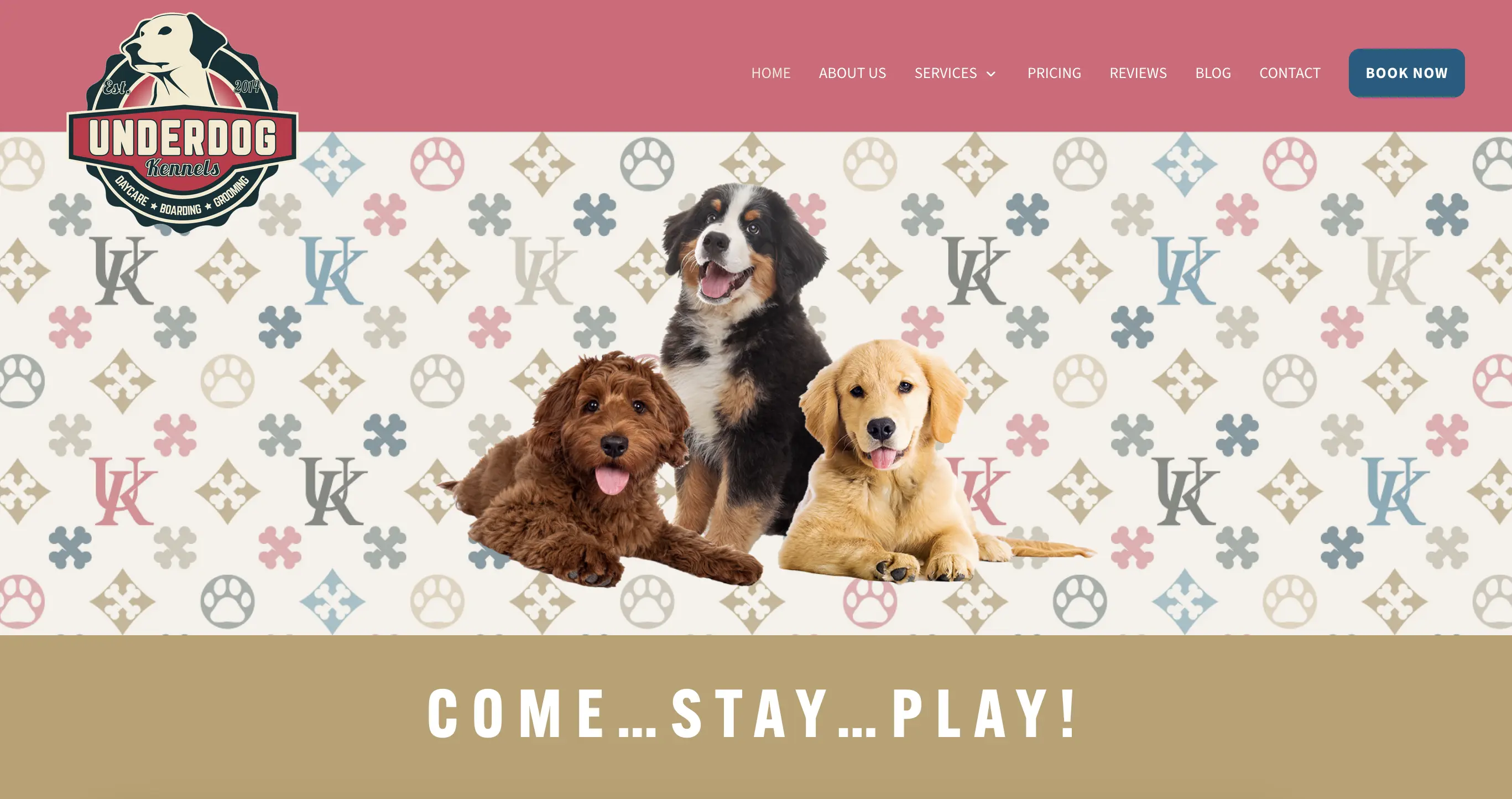 Screenshot of the landing page of Underdog Kennels' website.